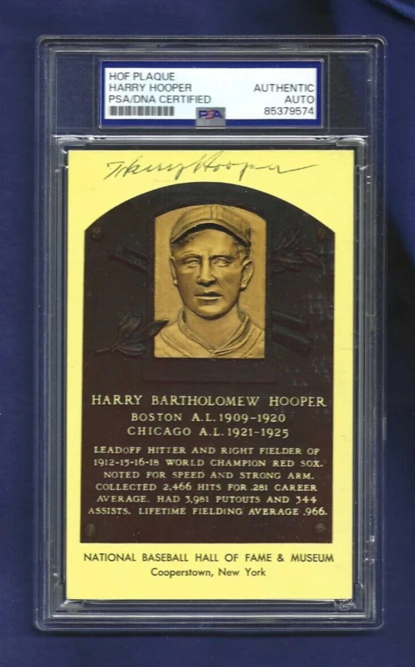 Harry Hooper Autographed Plaque Postcard Boston Red Sox Baseball HOFer PSA SLAB - Image 1 of 1