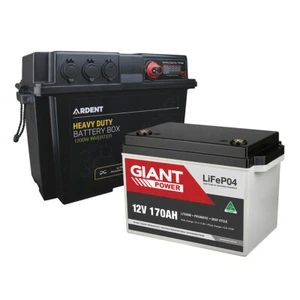 Giant 170AH Lithium Deep Cycle Battery and 1200W Inverter 12V/240V Battery Box - Picture 1 of 7