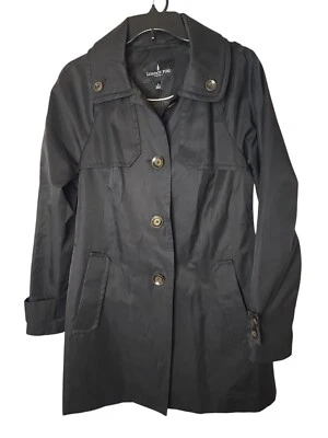 Abrigo de lluvia London Fog negro con capucha clásico para exteriores talla pequeña Foto 1 de 4