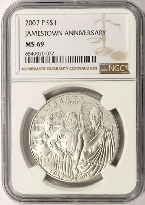 2007-P $1 Jamestown Anniversary Commemorative Dollar NGC MS69 - Image 1 of 2