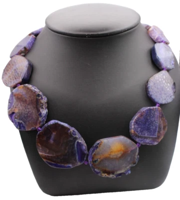 Collier Edelstein Lila Achat Halskette Kette Edelsteinkette - Bild 1 von 4