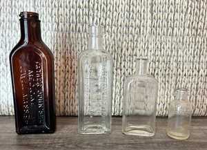 Apothecary Bottles Vintage Medicine Mixed Lot of 4 Father Johns Larkin Amber - Picture 1 of 7