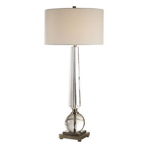 Classic Tapered Clear Crystal Column Table Lamp | Tall Shapes Obelisk Sphere
