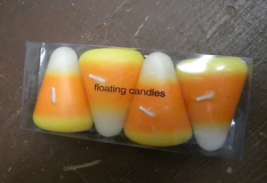 Vintage Halloween 4 Candy Corn Floating Candles New Old Stock Rare Decorations - Picture 1 of 3