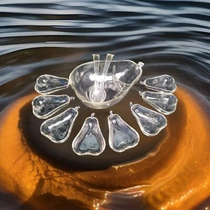 PEAR Shaped Divided Serving Bowl / Clear Glass Chip N Dip Dish 8 Bowls & Spoons - Picture 1 of 4