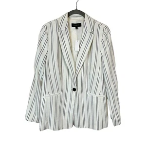 Talbots Blazer Jacket Womens Size 10 Cream Black Stripe Long Sleeve One Button - Picture 1 of 6