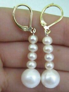 Graceful White AAA + Akoya Pearls Dangle/Drop Earring 14k Gold F At Business！