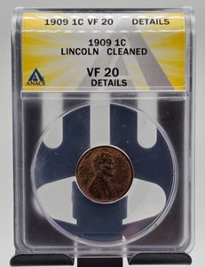 1909 Lincoln Wheat Cent Penny 1C VF 20 (CLEANED) - Picture 1 of 4