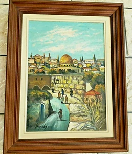 Pintura artística vintage del muro occidental de Jerusalén pintura al óleo - firmada por Israel - Imagen 1 de 12