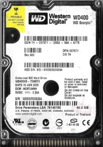 WESTERN DIGITAL WD400VE-75HDT0 40GB IDE HARD DRIVE DCM: HCNTJHNH - Picture 1 of 2