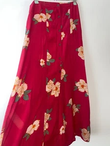 Bohemian Skirt Size 12 Pink Button Front Vintage Retro Long Boho Gypsy Peasant - Picture 1 of 12