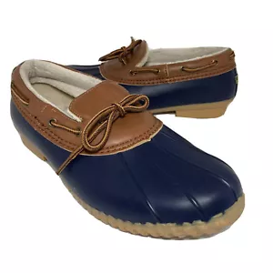 Duck Shoes JBU Women Sz 11 GWEN Navy Brown Low Rain Weather Ready Vegan Rubber - Picture 1 of 11