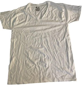 Hanes Herren Größe Medium neu weiß V-Ausschnitt Kurzarm Baumwolle ohne Etikett T-Shirt - Bild 1 von 2