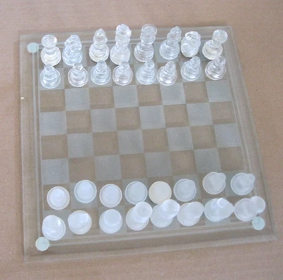Clear and Frosted Chess Set with Glass Chess Board Complete Set 10" x 10" - Image 1 of 4