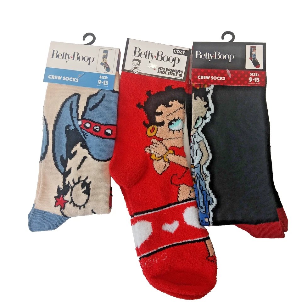 Calcetines Betty Boop Para Hombre 3 Pares Novedad 2 Crew 1 Calcetines Difusos Talla 9-13 Foto 1 de 4