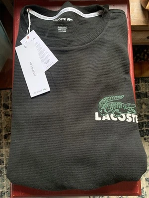 NEW Lacoste Mens Black Knit Waffle Thermal Sleepwear Pajama Top Shirt Size Large - Image 1 of 4