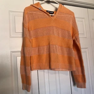 DKNY Striped Hooded Sweater Orange Women's Size Small 100% Cotton - Picture 1 of 8