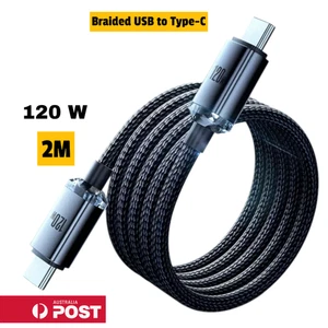120W USB C To USB C Fast Charging Cable Braided 2M Charger Cord For Samsung Oppo - Picture 1 of 12