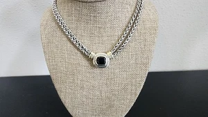 Collar Cadena Doble Trigo David Yurman 14K y 925 Ónix Negro Esterlina Albión - Imagen 1 de 7