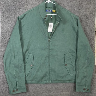 Polo Ralph Lauren Green Bomber Jacket Linen Cotton Pony Mens 2XL NWT $298 - Image 1 of 4