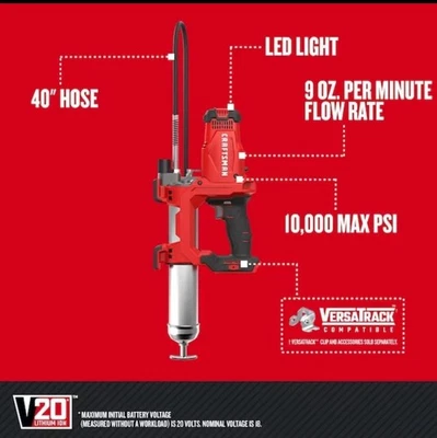 Craftsman 20 伏最大变速无绳润滑脂枪 LED 灯工具仅限全新 — 第 1/2 张图片