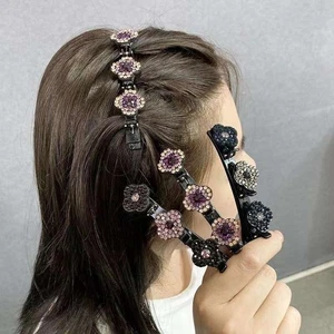 Hair Clips Rhinestone Crystal Braided Clover Clips Four-Leaf Stone Hairpin - Picture 1 of 16