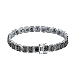 Men's Women Onyx Black 18k White Gold Finish Simulate Diamond Solitaire Bracelet - Picture 1 of 4