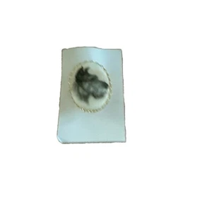 Vtg SCOTTIE DOG Brooch Porcelain Oval Portrait Scotty Puppy Drawing Cameo 70s - Picture 1 of 3
