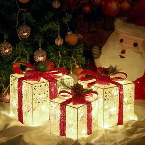 Weihnachtsdeko 3er Set Weihnachten beleuchtete Geschenkboxen batteriebetrieben Xmas - Bild 1 von 7