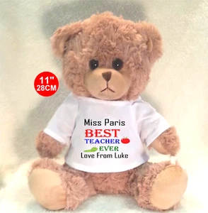 PERSONALISED BEIGE TEDDY BEAR 28CM/11" TEACHER LEAVING THANK YOU ANY MESSAGE - Picture 1 of 2
