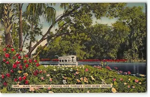 Cartolina in lino con fondo vetro barca crociera Florida's Silver Springs - anni '40 - Foto 1 di 2