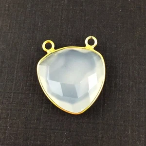 Bezel Gem Links - Gold Vermeil - Large Trillion - 18mm - White Chalcedony -1pc - Picture 1 of 4