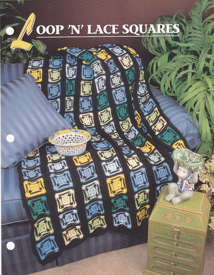 Annie's Crochet Afghan LOOP 'N' LACE SQUARES Pattern Leaflet - Image 1 of 1