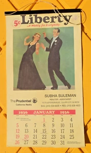 1936 Liberty Magazine Calendar Wonderful Monthly Color w/ article & ad's on back - Picture 1 of 20