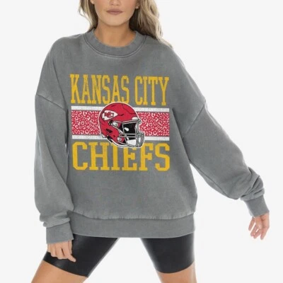 Kansas City Chiefs NFL Women's Gray Vintage Wash Oversized Sweatshirt NWT - Image 1 of 4