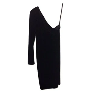 NEW LF Stores Motel Brand Black Velvet One Shoulder Evening Dress Retail $126 - Picture 1 of 4