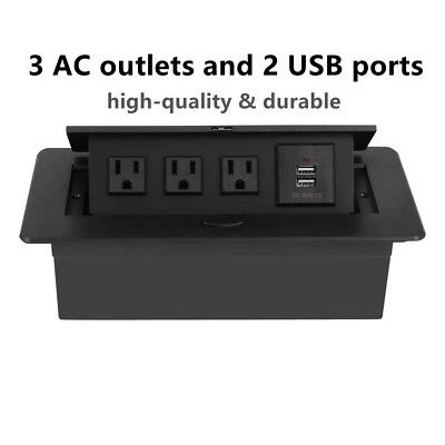 Pop Up Power Cover Box Pop-up Socket Multiple Plug USB Countertop Ports 3 Outlet - Image 1 of 4