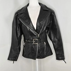Rose Schott EUC leather belted zip up motorcycle jacket 6 black - Picture 1 of 14