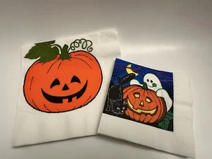 Vintage Halloween Napkins 6 Cocktail 6 Dinner Jack-o-Lantern 80s - Picture 1 of 8