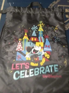 Mickey Celebrate 90 Black Cinch Sac Backpack W/Zip Pocket Walt Disney World - Picture 1 of 3