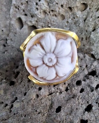 ANELLO CON CAMMEO INCISO A MANO ARGENTO 925 PLACCATO ORO GIALLO 18 KT ITALIA - Immagine 1 di 4