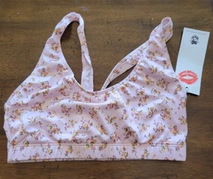 NWT WildFox XS T Back Sports Bra Pink Yellow Rose 121523 - Picture 1 of 2