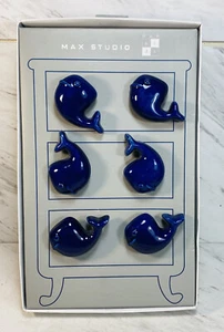 Max Studio Kids Ceramic Blue Whales Drawer Knob Pulls - Set of 6 - Picture 1 of 3