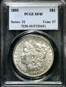 1893 Morgan Silver One $1 Dollar - PCGS XF45 - Philadelphia CC666 - Picture 1 of 2