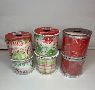 18 yards of 2"-2.5" Christmas Ribbon lot 3 Yard Each Holiday Gift Wrap 54 feet - Image 1 of 2