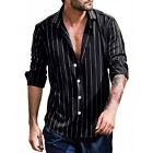 Modern Men's Striped Button Down Shirt with Long Sleeve and Band Collar