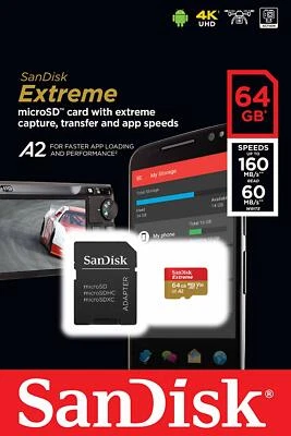 SanDisk 64GB microSDXC Extreme 160MB/s A2 4K U3 V30 64G SD microSD card SDSQXA2 - Image 1 of 4