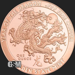 1 oz Copper Round - Year of the Dragon - Picture 1 of 2