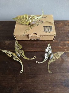 Neu im Karton 3er Set Vintage Home Interior Gold Metall Holz Schmetterlinge Kunst Dekor Shabby Chic - Bild 1 von 10