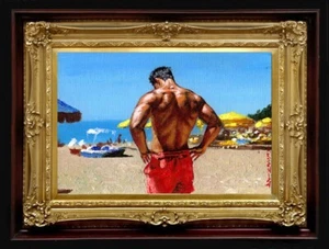 Oil Painting Arseni ~ Lifeguard & Beach 6" X 4" NO FRAME USA - Picture 1 of 11